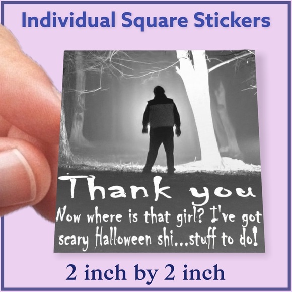 Mailers And More Other - 100 (2x2 Inch) Square Stickers, Halloween Midnight Creeps, High Gloss, Thank You